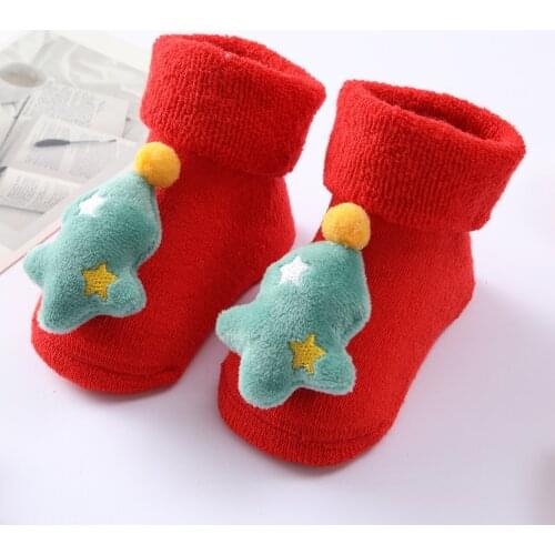 Christmas Thick Terry Socks Baby Toddler Socks Doll Cartoon Non-slip Newborn Socks Children Floor Socks Keep Warm Infants Socks