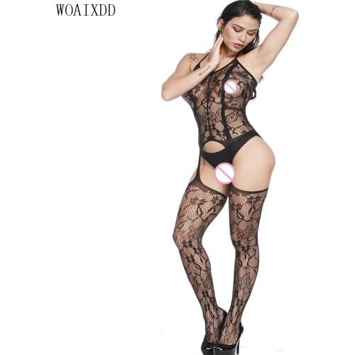 Sexy Body Stockings Open Crotch Print Erotic Lingerie for Women Bodysuits Underwear Ladies Crotchless Bodystocking