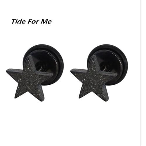 New Arrival Simple Punk Black Color Stainless Steel Star Stud Earrings for Women & Men Helix Ear Piercings Fashion Jewelry Gifts