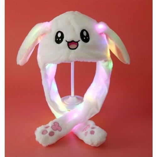 Hare Hat Bunny Hat with Moving Long Ears Light Up Plush Cartoon Rabbit Panda Hat For Kids Children Adult Toys Earflap Hat