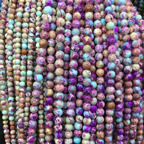 Blue Purple Sea Sediment Turquoise Imperial Jasper Gemstone Round Beads Diy Bracelet for Jewelry Making 15" Strand 4/6/8MM