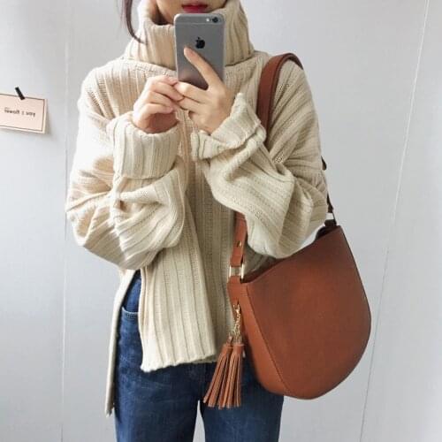 Turtleneck Sweater Women Knit Sweaters Loose Slit Sweater Plus Size Winter Clothes Women