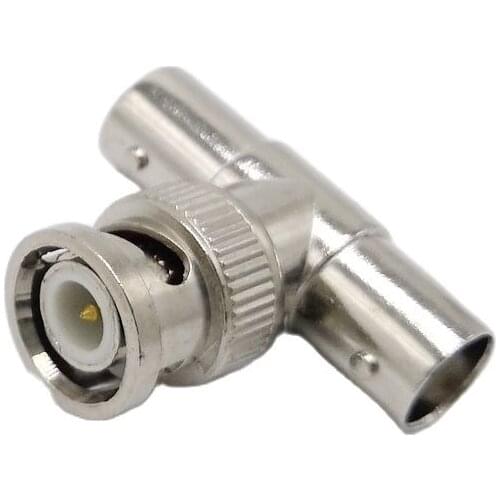 T Type BNC Connector 3 Way Splitter Adapter 1 BNC Male Plug To 2 BNC Female Jack CCTV Straight Convert Connector 10pcs