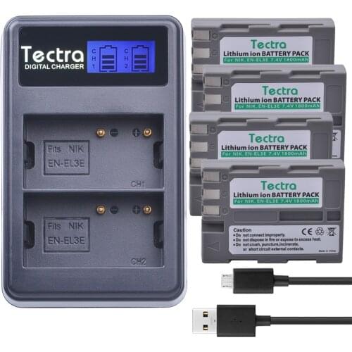 Tectra EN-EL3E EN EL3E 4PCS 1800mAh/Li-ion Camera Battery + LCD USB Dual Charger for Nikon D30 D50 D70 D90 D70S D300