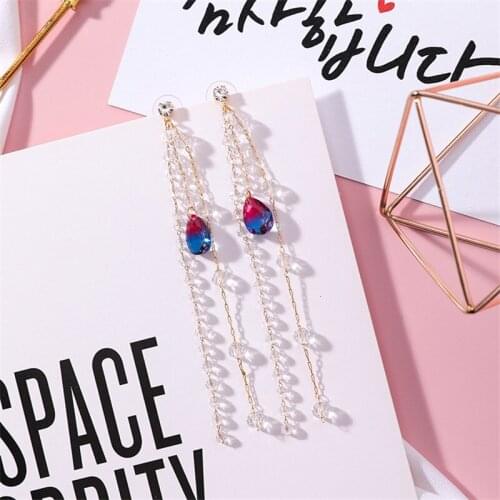 Temperament Long Beaded Tassel Gradient Multicolor Crystal Pendant Dangle Earrings for Women Fashion Party Wedding Jewelry 6M402