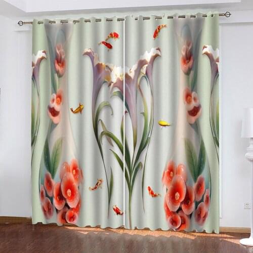 Beautiful Stereo Flower Goldfish Custom Blackout Curtains For Living Room Bedroom Kitchen 3D Curtains Window Home