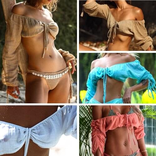 Sexy Slash Neck Womens T-shirt Summer New French Romance White Short Sleeve Crop Tops Tees Bow Backless Casual Cover-Ups