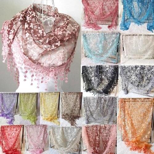 New Printing Width Scarf Fashion Women Tassel Lace Grace Ladies Shawl Holiday Elegant Shawl Solid Color Red Pink Accessories
