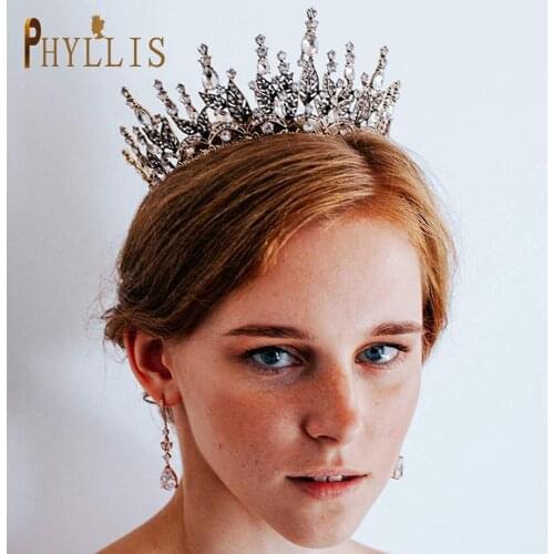 A126 Retro Golden Rhinestone Crown Crystal Bridal Hair Accessories Baroque Pageant Headpiece Bride Hair Ornament Round Jewelry