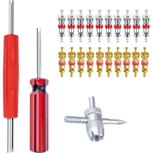Valve Core Tool Set 20Pcs Valve Cores, 4-Way Valve Tool, Dual Single Head Valve Core Remover, Tire Repair Tool