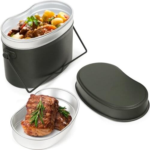 1.2L/1.5L Outdoor Military Canteen Mess Tin Kit Camping Cookware Lunch Box Cooking Pot Camping Cooking Supplies