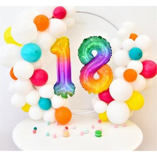 1pcs 16 inch Rainbow Jelly Gradient Number Foil Balloon Baby Shower Happy Birthday Decoration Birthday Party Digital Balloons