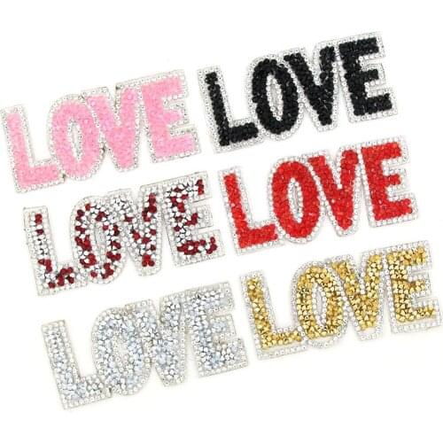 1Pcs Love Crystal Rhinestone Patches Letters Iron On Transfers For Clothing Alphabet LOVE Badges DIY For Jeans/Bags/T-Shirt