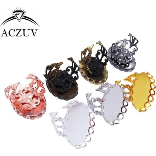 100Pcs 8 Colors 13x18mm 18x25mm Oval Cabochon Setting Lace Edge Bezel Ring Base Adjustable Ring Blanks Findings JZT007