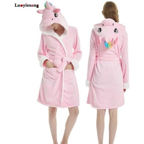 2020 Thicken Nightgowns Winter Bathrobe Women Pajamas Bath Panda Unicorn Robe Sleepwear Womens Robes Coral Velvet Dressing Gown