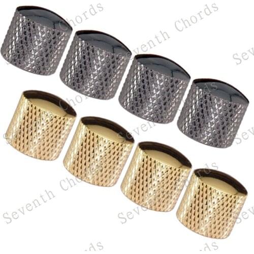 4 Pcs Knurled Barrel Meta Electric Bass Guitarl Dome Volume Tone Control Knobs Button /Gold - Gun color