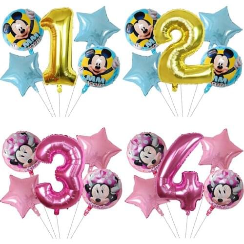 5pcs 18inch Mickey Minnie Foil Balloons Set Pink Gold 30inch Number Globos Baby Shower Kids Happy Birthday Party Decoration Toys