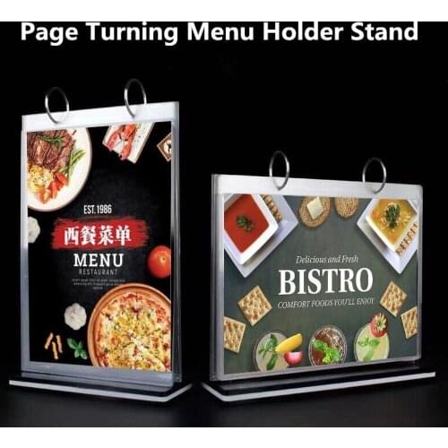 A6 Page Turning Restaurant Hotel Countertop Display Table Menu Sign Holder Brochure Holder Paper Display Poster Frame Stand