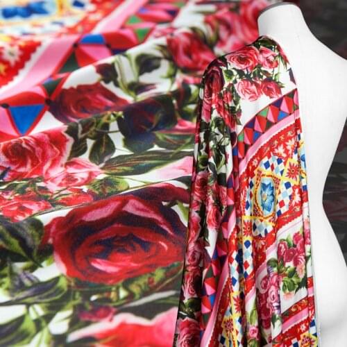 Couture fashion faux silk satin Chiffon Fabric,Digital colorful Geometric Floral,,smooth,soft,Sewing,Dress,Craft by the piece