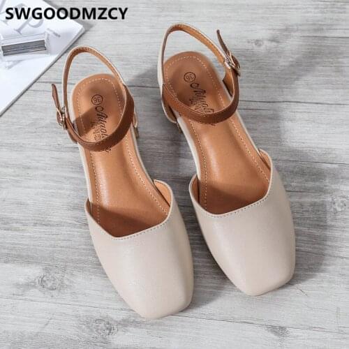 Summer Shoes Woman Leather Sandals Women Block Heel Shoes Low Heel Sandals For Women Square Toe Sandals Fashion Square Heels