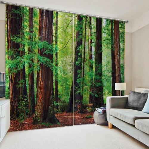 Photo Blackout Window Drapes Luxury 3D Curtains For Living room green forest curtains thickened windshield blackout curtains