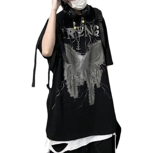 Oversize Hip Hop Mens Tshirt Streetwear Lightning Butterfly Print T-Shirt Harajuku Summer Tops Tees T Shirt Short Sleeve Cotton