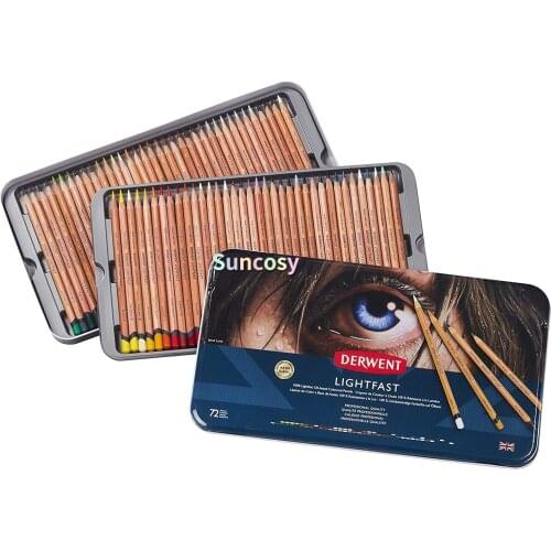 Derwent Lightfast Coloured Pencils, Metal Tin, 72 Count (2302722),Oil wax mixed color lead Colored pencils Set Art Supplies