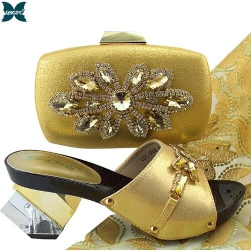 Hot Selling African Ladies Shoes And Bag Set Italian Design Matching Shoes And Bag Set Nigerian For Wedding Party in Gold color