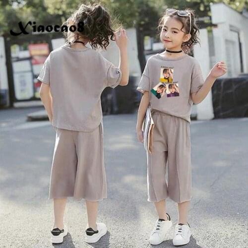 Toddler Girl Summer Clothes Kids Clothing Set Short Sleeve t Shirt Girl + Wide Leg Pants Big Girls Outfits 6 8 10 12 14 Years 2