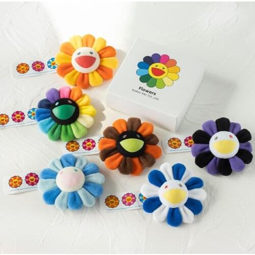 Ins Hot Kawaii Smile Sunflower Pendant With Label Soft Flower Gold/Silver Brooch Stuffed Doll Colorful Plush Toy Bag Decor Gift