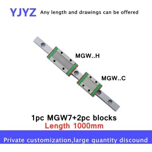Mini linear guide MGW7- L 1000 mm + 2pc MGW7C standard slider or MGW7H extended slider for cnc machine