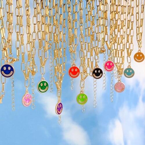 Lost Lady Fashion INS Colorful Enamel Necklace Popular Cute Smiling Lady Necklace Light Luxury Alloy Jewelry Wholesale Direct Sa