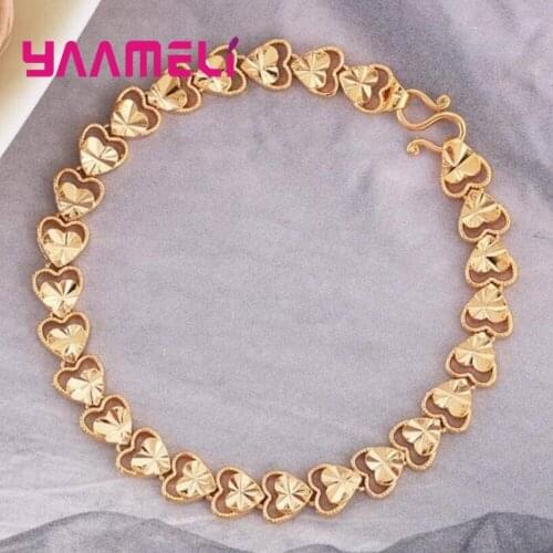 Trendy Luxury Wide Gold Color Chain Heart CZ Bracelets Bangles For Woman/Bridal Wedding/Engagaement Birthday Party Gifts