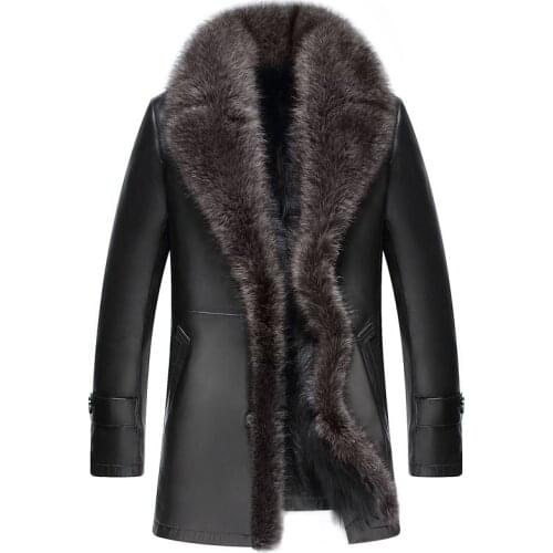 Genuine Leather Jacket Men Winter Jacket Real Sheepskin Coat for Men Raccoon Fur Warm Jackets Plus Size 5xl Veste Homme MY1761