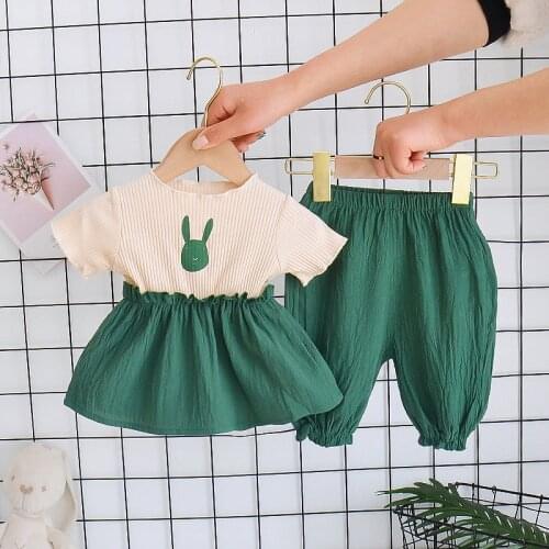 Baby girl clothes 0-4 years old summer short-sleeved suit cotton cartoon rabbit cute clothes baby girl leisure two-piece suit