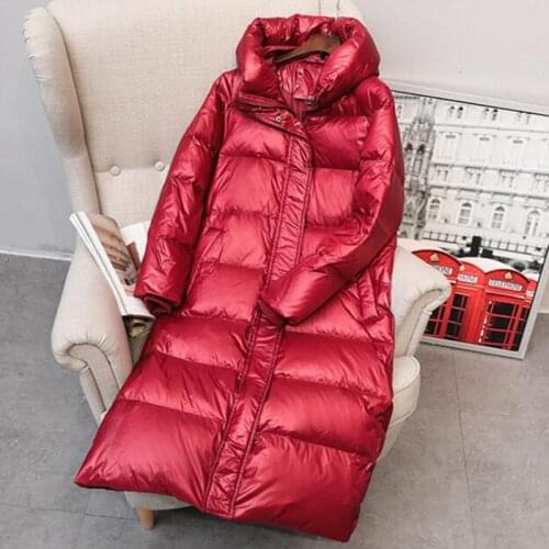 2020 New Warm White Duck Down Jacket Winter Women Hooded Solid Female Thick Down Long Coat