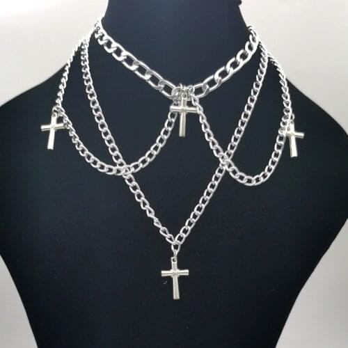 2021 New Cross Square Metal Multilayer Necklace For Women Men Rock Punk Hip Hop Cross Chocker Pendant Waist Chain Jewelry
