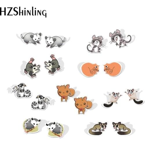 2019 New Possum Acrylic Earring Cute Animal Stud Earrings Epoxy Funny Didelphid Resin Earring