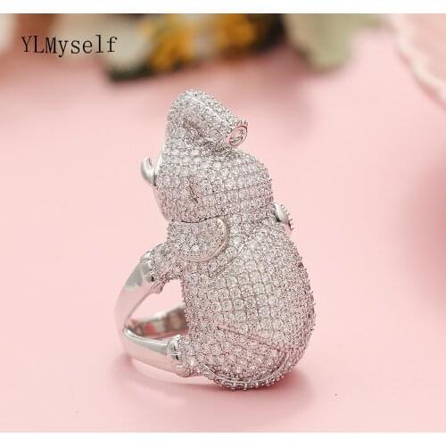 Very Large Elephant ring Women Animal Jewelry Full Crystal Cubic zirconia stones Big Rings Copper Jewellery