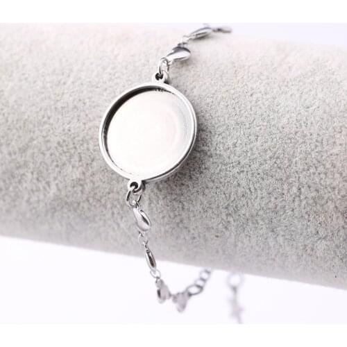 Onwear 5pcs stainless steel round 20mm cabochon bracelet setting trays diy blank bracelets base for jewelry making
