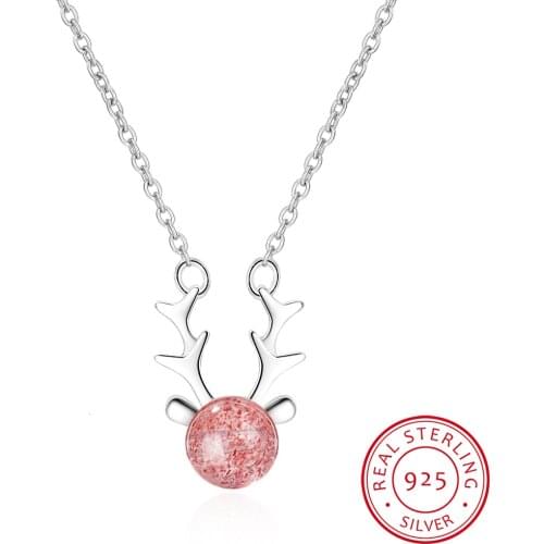 Personalized 925 Sterling Silver Jewelry Choker Strawberry Crystal Deer Necklace For Women Statement Jewelry Kolye Collares