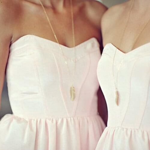 HebeDeer Necklaces Jewelry Lovers Long Trendy Light Yellow Gold Color Trendy Feather Necklace Chain Women Collares Collier