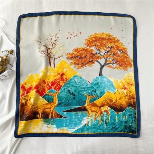Luxury Neckerchief 70*70cm Silk Scarf Satin for Women Pattern Animal Female Headscarves Hijab Handana Shawl Hair Accessories