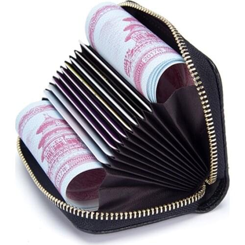 Simple First Layer Cowhide Card Holder For Women Top Quality Genuine Leather Cardholder With Coin Pocket Female Zipper Purse