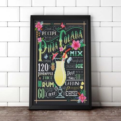 Drop Shipping Embroidery Pina Colada Recipe Cross-Stitch Kit with 14CT Aida Counted Canvas & Free Shipping for Customized Gifts