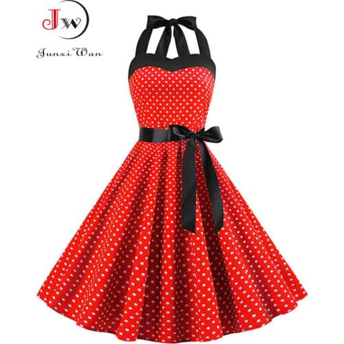 Sexy Retro White Polka Dot Dress Audrey Hepburn Vintage Halter Party Dress 50s 60s Pin Up Rockabilly Dress Plus Size Robe