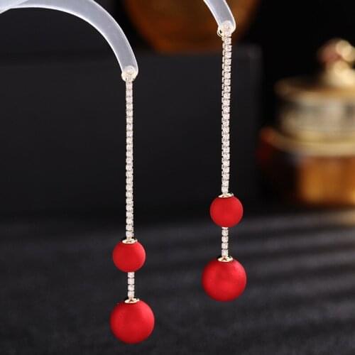 High Quality Korean Style Drop Earrings Jewelry Wholesale Fashion Simple Elegant Red Imitation Pearl Dangle Earrings For Women