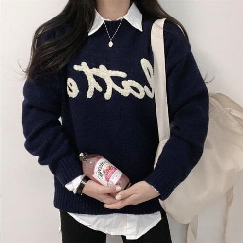 Chic letter print slim knitted sweater winter thicken soft all-match pullovers elegant termperament mild jumpers 2020 winter