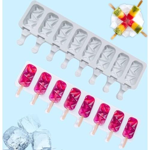 8-cavity Silicone Ice Cream Mold Diamond Small Oval DIY Homemade Popsicle Moulds Dessert Ice Pop Lolly Maker Reusable Tool