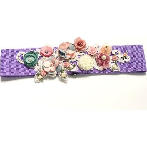 Black Bohemian Embroidered Women Belt VD1230 Flower Waist Corset Belt Beautiful Stretch Elastic Wide Waistband Belts